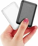 [2 pezzi] Mini Power Bank piccola ma forte batteria esterna 5000 mAh, power bank portatile, con cavo, batteria esterna leggera (bianco e nero)