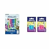 Pelikan Combino Mix e Match, Matite Colorate Jumbo, Triangolari Ergonomiche per Bambini, Educative & Herlitz Serie Flower, 1 Temperamatite, Ergonomico con Contenitore, Temperino Doppio