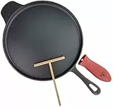 La Cuisine 63080 padella per crêpe pizza in ghisa, 30 cm, rivestimento in smalto nero opaco, spatola in legno e supporto in silicone incluso.
