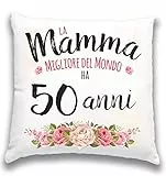 12Print Cuscino 50 anni compleanno MAMMA. Idea regalo per natale e la festa della mamma. (Con imbottitura 38x38) Mamma mgliore 50 anni