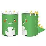 Clastyle 45L Cesta Indumenti Sporchi 3D Dinosauro per Bambini Cestino Portaoggetti Verde Giocattoli Tondo Pieghevole per Camera da Letto, 36x45 cm