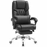 Songmics Poltrona Girevole con Poggiagambe Sedia Direzionale Ergonomica da Ufficio Studio Regolabile con Rotelle OBG71B, Portata Massima: 150 kg, Pelle sintetica, Nero