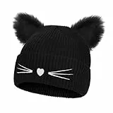 BEIFON Cappello Donna Pon Pon Cappelli Invernali Cappelli Orecchie da Gatto Berretto Lana Beanie Lavorato a Maglia Cappellino Caldo Elastico Berretta per Sport All'Aria Aperta Corsa Sci Pattinaggio Ci