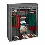 relaxdays Armadio in Tessuto, con Asta per Abiti e 9 Ripiani, Pieghevole, Cerniera Zip, HLP: 172x147x43cm, Antracite, Ferro, Vello, plastica, 1 pz