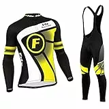 FDX - Set ciclismo termico per l'inverno, da uomo, con maglia e salopette con pettorina (Giallo, L)