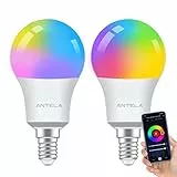 ANTELA Lampadine LED Alexa Inteligente WiFi E14, Dimmerabile Lampadina Smart 9W 806ML 80W equivalente, RGB & 2700K-6500K bianco freddo caldo, compatibile con Alexa/Google Home, 2 pezzi