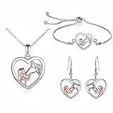 TOFBS Collana Ragazza e Cavallo Orecchini e Bracciale Parure Gioielli Pendente Cuore in Argento Collana Set Regali per Donna Ragazze