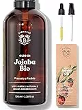 Bionoble Olio di Jojoba Biologico 100ml - 100% Puro, Naturale e Pressato a Freddo - Viso, Corpo, Capelli, Barba, Unghie - Vegan e Cruelty Free - Bottiglia di Vetro + Pipetta + Pompa