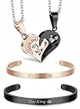 Milacolato 4 Pezzi Coppia Bracciali Collana Insieme di Corrispondenza per Le Donne Uomini Amore Cuore Collana Pendente Ciondolo Bracciali Polsino Lui & Lei
