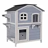 lionto Casa, loggia, villa, nicchia, cuccia per gatti Grigio 80x55x90 cm
