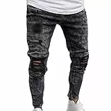 Faxkjeuls - Jeans da uomo, ad alta elasticità, con cerniera, per jogging, casual, a matita, Lg Nero Grigio, M