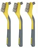 Amazon Basics - spazzole mini in acciaio con impugnatura morbida, 1 unità ,confezione da 3, Grigio/Giallo