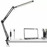 Lampada da scrivania a LED 12W,Lampada da Tavolo con morsetto,3 modalità di colore,10 livelli di luminosità regolabili,,Lampada Pieghevole USB per ufficio,lettura,studio