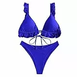 ZAFUL Set Bikini Imbottito da Donna, Cravatta con Volant a Triangolo, Costume da Bagno Bikini a Taglio Alto