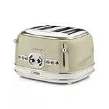 Ariete Tostapane Vintage 4 Fette 156, Tostiera con 6 Livelli di Tostatura, Espulsione Automatica, Funzione Defrost, Vassoio Raccoglibriciole Estraibile, Corpo in Acciaio Inox, 1600W, Beige