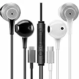 MAS CARNEY [Pacco da 2] TH4 Cuffiette USB Tipo C Filo, Auricolare in Ear USB C con Microfono per Samsung, Huawei, OPPO, Honor, Google Pixel e altri Smartphone con Interfaccia di Tipo C- Nero/Bianco