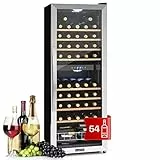 KLARSTEIN Cantinetta Vino, Cantinetta Vino Refrigerata a Zona Doppia per Interno/Esterni, Frigo Bar Cantina Vino con Vetrina, Mini Bar con Protezione UV, Frigo Vino Touch, 5-18°C, 54 Bottiglie