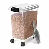 Nobleza - Contenitore per Animali da 20 L, Animali Domestici Scatola di Alimenti con Ruote Contenitore, Coperchio Ribaltabile, Ermetico, Trasparente, Ruote e Pala, per Cibo per Cani e Gatti, Grigio