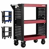 Arebos Carrello di servizio a 3 scomparti | carrello per attrezzi | carrello per il trasporto e lo stoccaggio | carrello a castello multifunzione | carrello multiuso