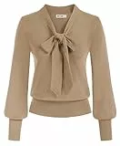 GRACE KARIN Camicia Elegante per Donne Maniche Lunghe con Fiocco da Lavoro Albicocca Scurasa Casual con Scollo a V Albicocca Scura XXL