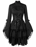 chuangminghangqi Carnevale Gotico Pizzo Vestito Eleganti Tutu Vestiti Donna Vintage Cosplay Abiti Cerimonia Abito Manica Lunga Cocktail Costumi Rinascimentale (Nero,XXL)