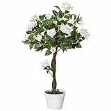 Outsunny Rosa Alberello Pianta Artificiale con 21 Fiori e Vaso, Pianta Finta da Interno ed Esterno Alta 90cm, Bianco e Verde