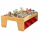 KidKraft Tavolo e Pista Trenino Waterfall Mountain in Legno per Bambini con Contenitori, Veicoli in Legno come Auto, Elicottero, Gru ed Aereo Giocattolo per Bambini 3+ Anni, 17850