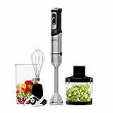 Mellerware - Frullatore a Immersione multifunzione Spiro! | 1000 W | Velocità regolabile + TURBO | Minipimer piccolo 3in1 | 4 lame | Acciaio Inossidabile | Tritaghiaccio | 3 accesori | Nero