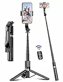 106cm Bastone Selfie, Selfie Stick Estensibile in Alluminio con Telecomando Bastone Selfie Treppiede Rinforzato e Stabile Rotazione a 360° Compatibile con Android e iPhone Telefono (Nero)