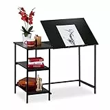 Relaxdays, Nero Scrivania Inclinabile, 3 Ripiani, Diversa Angolazione, per Computer, Lavoro HLP 75x110x55 cm, Truciolato, ferro, 75 x 110 x 55 cm