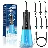 SURFOU Idropulsore Dentale, Irrigatore Dentale IPX7 impermeabile, Idropulsore portatile 3 Modalità e 6 Ugelli, USB ricaricabile con serbatoio dell'acqua da 300 ml per Viaggi e uso Domestico