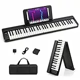 COSTWAY Pianoforte Digitale Pieghevole 61 Tasti, Tastiera Elettronica Portatile, con Tasti a Grandezza Standard Leggio Pedale Sustain MIDI Bluetooth e Borsa, per Principianti Bambini Adulti