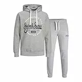 Jack & Jones Mikk - Tuta da uomo con cappuccio e jogger, Melange grigio chiaro., M