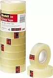 Scotch Nastro Adesivo 3M, Trasparente Acrilico, 15 mm x 33 m, Confezione Torretta da 10 Pezzi, Ottimo per l'Uso a Casa e in Ufficio