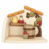 THUN, Bottega del Vino in Ceramica Decorata a Mano, Linea Presepe Classico, Decorazioni Natale Casa, Bottega 16x10x13 cm h; Botte 4.3x4.3x4.5 cm h