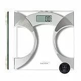 Salter 9141 WH3R - Bilancia rileva-grasso ultrasottile in vetro; misura peso, grasso corporeo/acqua e BMI, 4 utenti in memoria, design sottile, avvio a contatto, piedini, max 160 kg, argento
