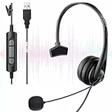Voistek Cuffie USB Mono con microfono di cancellazione del rumore e controllo del volume, cuffie PC per Business Skype UC SoftPhone Call Center, chat cristallina, super leggere, ultra comfort