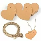 Etichette Regalo, 100 Pezzi Etichette in Carta Kraft con Spago in Juta da 20M, 4 x 4.5cm Ciondolo in Carta Kraft, Etichette per Regali Artigianali a Cuore per Matrimonio, Regalo, Festival