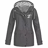 Lalaluka Cappotto da donna, tinta unita, per attività all'aperto, impermeabile, a vento, giacca invernale con cappuccio, grigio., S