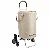 Amazon Basics - Cesto per il bucato, con ruote, per salire le scale, convertibile in carrello, altezza del manico pari a 96,5 cm, beige