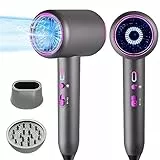 Saponhonix Asciugacapelli Ionico 2400W,Asciugacapelli da Salone con Pulsante Caldo/Freddo,3 Impostazioni di Temperatura,Hair Dryer con Diffusore e ugello per lo Styling,Super Silenzioso (grigio)