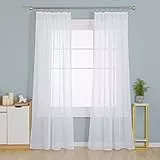Deconovo Tende Voile per Interni Camera da Letto, Tende Trasparenti con Fettuccia Eleganti e Moderne Soggiorno Cameretta 2 Pannelli,140x290 CM, Bianco