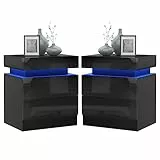 Lvhcmfohm Set di 2 Comodini Camera da Letto con LED, Comodino Cameretta Nero con 2 Cassetti e Barra Luminosa a 16 Colori (45x35x52cm)