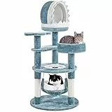 Yaheetech Albero Tiragraffi per Gatti 115 cm con 2 Posatoi Amaca Cuccia a Forma di Squalo Corda di Sisal Naturale Stile Oceano Gioco Blu Bianco