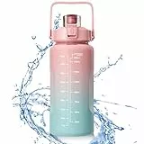 Uootach Borraccia con Cannuccia 2 Litro Borraccia sportiva, Indici di ispirazione con graduazioni, Senza BPA, Bottiglia adatto per sport, perdita di peso, fitness, outdoor, escursionismo(rosa)