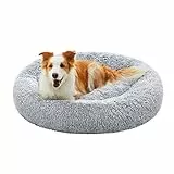 FEANDREA Cuccia per Cani, Lettino per Animali Domestici a Ciambella, Cuscino Centrale Sfoderabile e Lavabile, Tappeto di Peluche Morbida e Soffice, Diametro di 100 cm, Grigio Ombré PGW042G01