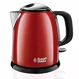 Russell Hobbs Bollitore acqua elettrico, 1 L, 2400 W, Compatto, 3 Tazze, ebollizione rapida, Filtro anticalcare rimovibile e lavabile, Bollitore da viaggio, Acciaio Inox, ColourPlus Rosso 24992-70