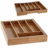 REPLOOD Portaposate Organizer per Cassetto in Legno Bambu' Larghezza Regolabile da 38x28 a 40x50cm Universale per tutti i Cassetti