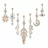 KALVICA 14G Piercing Ombelico in Acciaio Chirurgico Pancia con Ciondola Cubic Zirconia Curvo Body Piercing Gioielli Bilanciere Anello Piercing Ombelico Pendente per Donne Ragazze