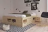 Inter Link - letto funzionale - letto con contenitore - letto con cassetti, legno massiccio di pino - per adulti, bambini, adolescenti - letto matrimoniale - con doghe, naturale - Claas, 160 x 200 cm